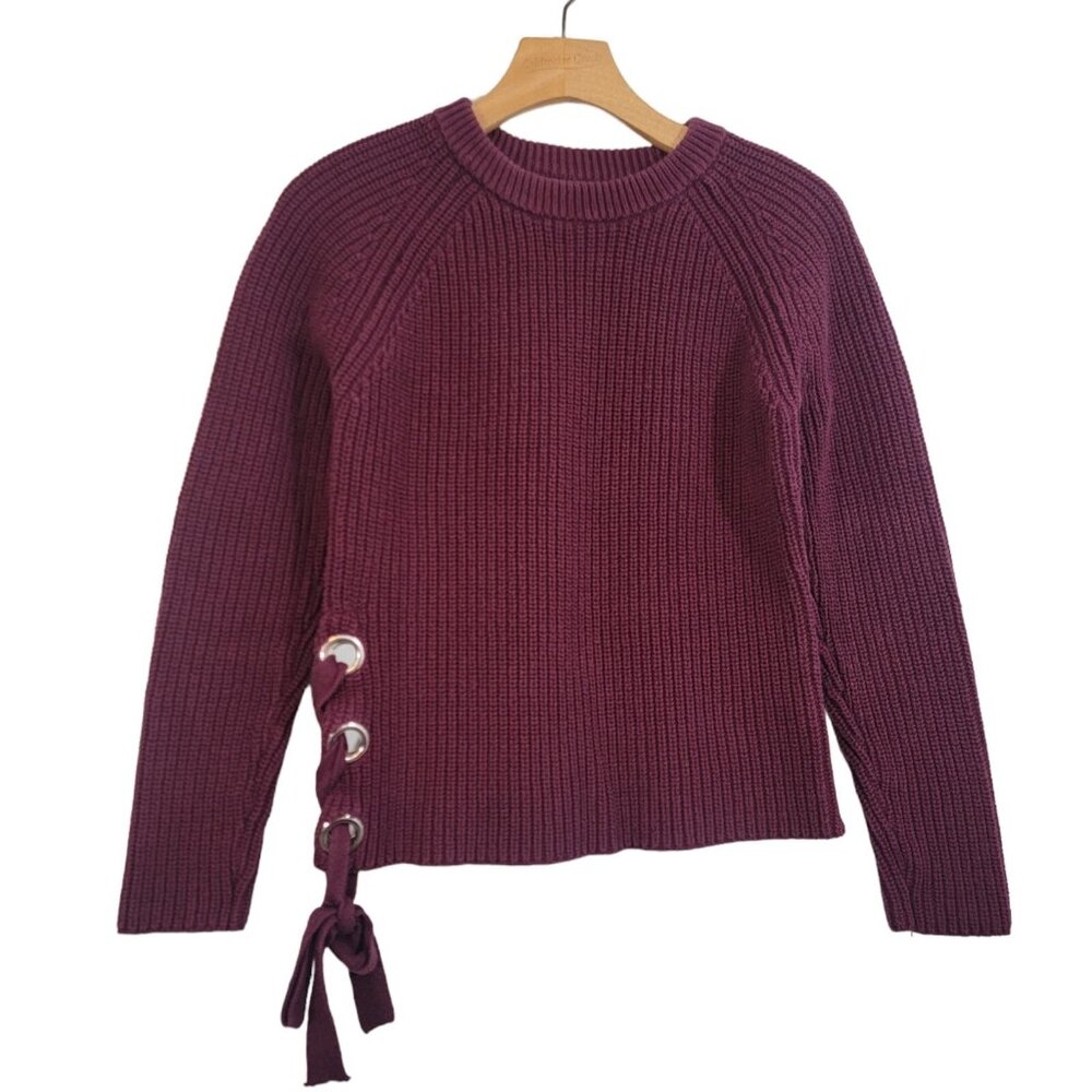 KUT FROM THE KLOTH Sweater Chunky Knit Side Tie Maroon SIZE XS